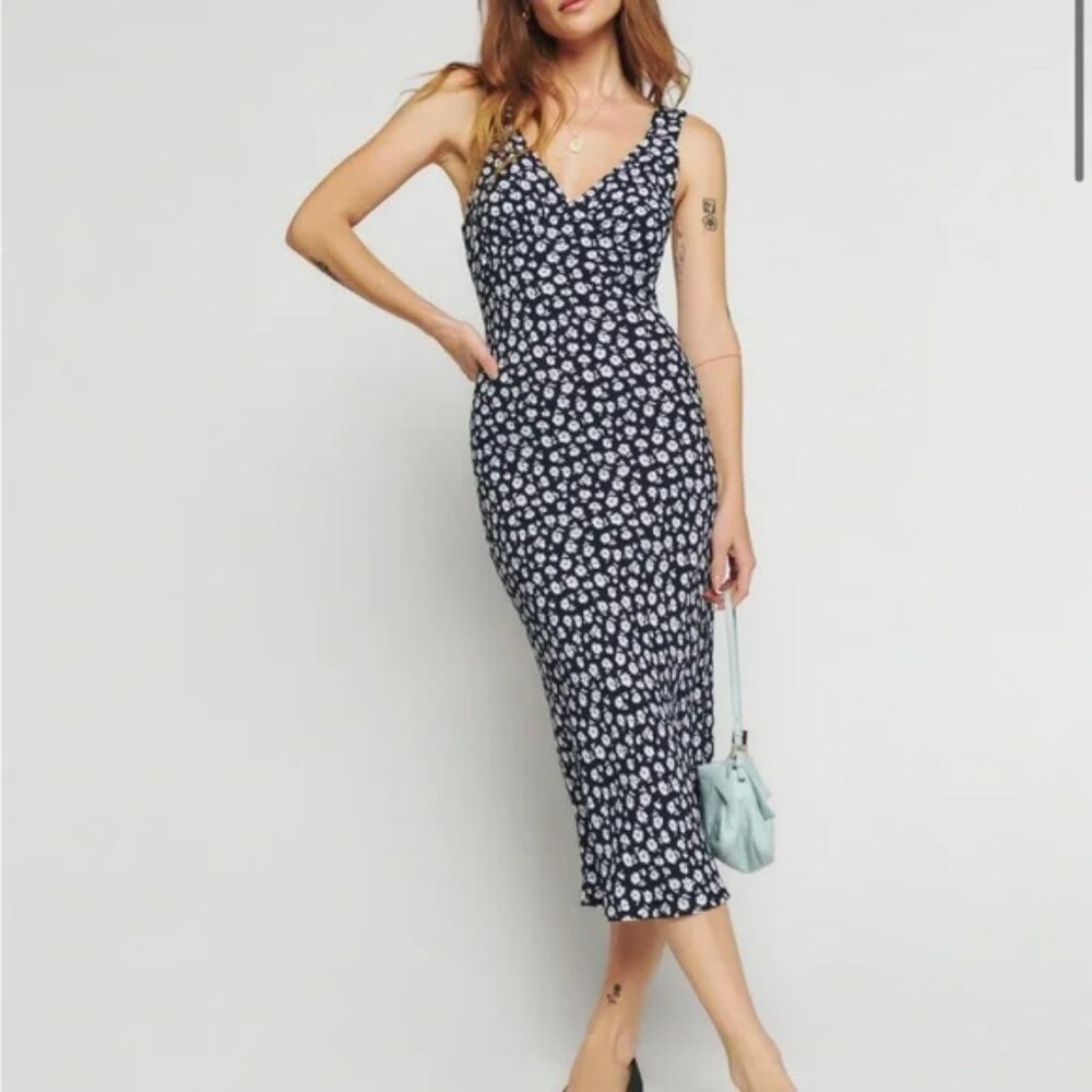 Reformation Black and White Sleeveless Bodycon midi Dress